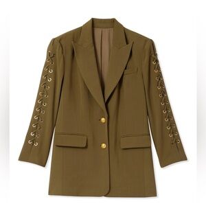 NWT Ramy Brook Army Green Oversized Olive Lace Up Blazer sz 12